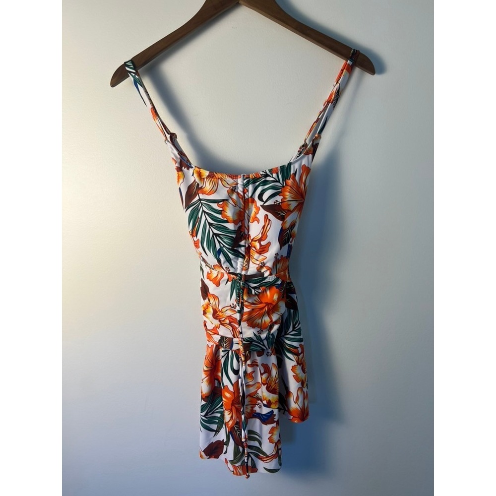 1XL Tropical Floral Peplum Tankini Swim‎ Top Hibiscus Vacation Beach Cruise